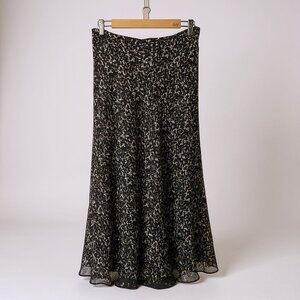 Jones New York 100% Silk Skirt Women’s 10 Black Purple Abstract Print Midi Lined